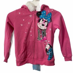 Disney Girl’s Pink Hoodie Minnie Mouse Sz S EUC
